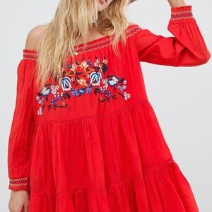 FREE PEOPLE SUNBEAMS EMBROIDERED BOHO MINI DRESS SIZE S SMALL